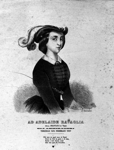 1857 के ग्यूसेप वर्डी द्वारा ओपेरा "ला ट्रैविटा" के प्रतिनिधित्व में एडिलेड रवागलिया का पोर्ट्रेट। द्वारा अज्ञात कलाकार