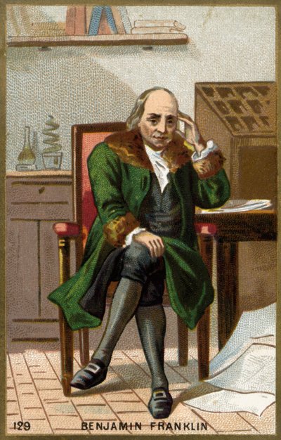 बेंजामिन फ्रैंकलिन (1706 - 1790) का पोर्ट्रेट, अमेरिकी राजनीतिज्ञ, स्मारकवादी, पैम्फलेटेरियन और भौतिक विज्ञानी। द्वारा अज्ञात कलाकार