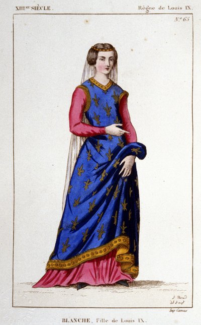 ब्लैंच का पोर्ट्रेट (1252 - 1320), लुई IX (सेंट लुइस) की बेटी, कैस्टिले के राजा अल्फोंसो एक्स की पत्नी। 1830 से उत्कीर्णन। द्वारा अज्ञात कलाकार