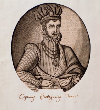 कोसिमो बोट्टेगरी का पोर्ट्रेट (1554-1620) इतालवी लुटेनिस्ट और संगीतकार एनग्रेविंग। 17वीं सदी बोलोग्ना, सिविक संगीत ग्रंथ सूची संग्रहालय द्वारा अज्ञात कलाकार