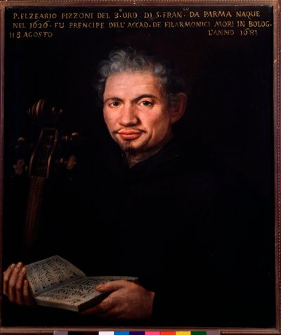 Elzeario Pizzoni (1626-1681) का पोर्ट्रेट इतालवी संगीतकार बेनामी पेंटिंग। 18वीं सदी का बोलोग्ना, सिविक म्यूज़िकल म्यूज़ियम द्वारा अज्ञात कलाकार