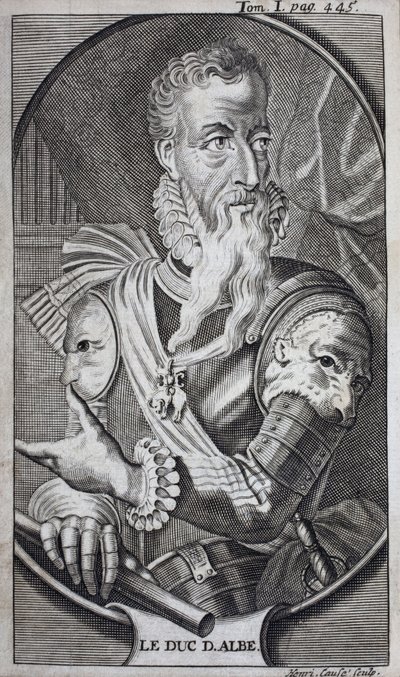फर्डिनेंड अल्वारे डी टोलेडो (1507-1582) का पोर्ट्रेट अल्बा का तीसरा ड्यूक, स्पेन का ग्रैंड, ड्यूक ऑफ ह्यूस्कर, कोरिया का मार्क्विस, साल्वाटिएरा की गणना, नेपल्स (इटली) के वाइस किंग और नीदरलैंड्स (नीदरलैंड) के गवर्नर। चित्रण करने के लिए उत्कीर्णन "टी का द्वारा अज्ञात कलाकार