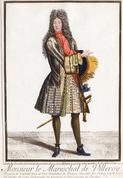 फ्रेंकोइस डी नेफविले का पोर्ट्रेट, ड्यूक ऑफ विलेरॉय (1644 - 1730), फ्रांस के मारेचल। 18 वीं शताब्दी की नक्काशी। निजी संग्रह। द्वारा अज्ञात कलाकार