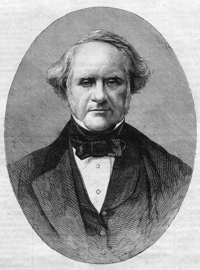 जॉर्ज पीबॉडी (1795-1869) का पोर्ट्रेट, संयुक्त राज्य अमेरिका के मैरीलैंड में जॉन्स हॉपकिन्स विश्वविद्यालय के पीबॉडी इंस्टीट्यूट कंज़र्वेटरी के उद्यमी और परोपकारी संस्थापक। "" शानदार ब्रह्मांड "" में उत्कीर्णन द्वारा अज्ञात कलाकार