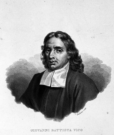 Giambattista Vico (1668-1744), इतिहासकार, न्यायविद और दार्शनिक इटली का पोर्ट्रेट। इसे जियोवानी, जियान बतिस्ता, जीन बैप्टिस्ट या जीन-बैप्टिस्ट भी कहा जाता है। 19वीं सदी की नक्काशी द्वारा अज्ञात कलाकार