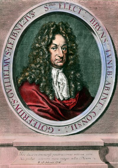 गॉटफ्राइड विल्हेम लाइबनिज (1646-1716) जर्मन दार्शनिक और गणितज्ञ का पोर्ट्रेट। 18 वीं शताब्दी की नक्काशी। निजि संग्रह द्वारा अज्ञात कलाकार