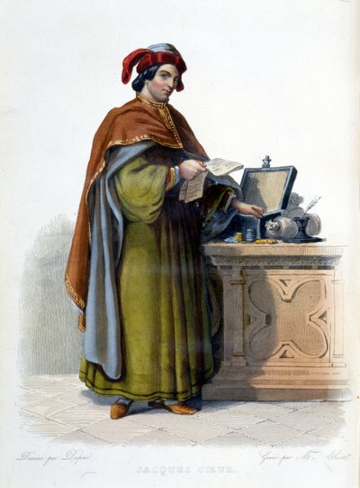 जैक्स कोयूर का पोर्ट्रेट, फ्रांसीसी व्यवसायी (1395 - 1456) - "" ले प्लुटार्क फ़्रैंकैस" में, संस्करण। मेनेचेट द्वारा अज्ञात कलाकार