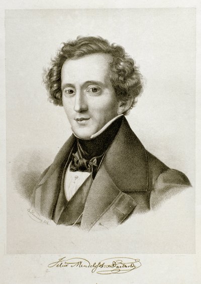 जैकब लुडविग फेलिक्स मेंडेलसोहन बार्थोल्डी (1809-1847), जर्मन कंडक्टर और संगीतकार का पोर्ट्रेट। 19 वीं शताब्दी की लिथोग्राफी सिविको म्यूजियो बिब्लियोग्राफिको म्यूजिकल, बोलोग्ना © लुइसा रिकियारिनी / लीमेज द्वारा अज्ञात कलाकार