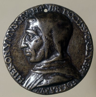 जेरोम सवोनारोला या गिरोलामो सवोनारोला (1452 - 1498), इतालवी उपदेशक का पोर्ट्रेट। उन्होंने फ्लोरेंस में एक लोकतांत्रिक शासन की स्थापना की। समय का लॉकेट। द्वारा अज्ञात कलाकार