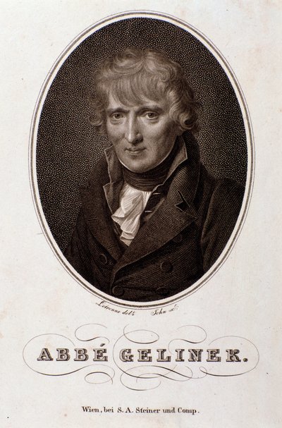 जोसेफ गेलिनेक (जोसेफ) (1758-1825) का पोर्ट्रेट ऑस्ट्रियाई पियानोवादक, संगीतकार और धर्मशास्त्री उत्कीर्णन। 19 वीं सदी। बोलोग्ना, सिविको म्यूज़ियो म्यूज़ियो द्वारा अज्ञात कलाकार