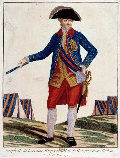 लोरेन के जोसेफ द्वितीय का पोर्ट्रेट (1741 - 1790), पवित्र जर्मनिक साम्राज्य के सम्राट, ऑस्ट्रिया के सम्राट, बोहेम के हंगरी के राजा। 18 वीं शताब्दी की नक्काशी। पेरिस, मुसी कार्नावाले द्वारा अज्ञात कलाकार