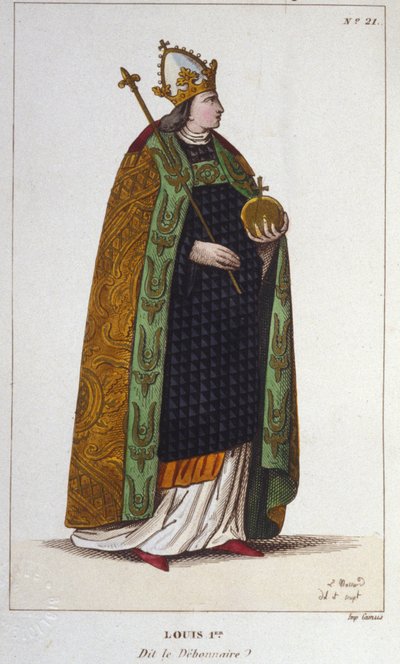 लुई प्रथम पवित्र या डेबोनेयर (778 - 840) का पोर्ट्रेट, 1830 से पश्चिम उत्कीर्णन का सम्राट द्वारा अज्ञात कलाकार