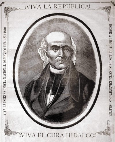 मिगुएल हिडाल्गो वाई कोस्टिला (1753 - 1811) का पोर्ट्रेट, मैक्सिकन पुजारी (1810 में उन्होंने अपने देश की स्वतंत्रता की घोषणा की)। 19वीं सदी के अंत में उनके सम्मान में बनाई गई नक्काशी। द्वारा अज्ञात कलाकार