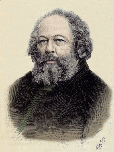 मिखाइल अलेक्जेंड्रोविच बाकुनिन (बाकुनिन) (1814-1876), रूसी अराजकतावादी का पोर्ट्रेट। द्वारा अज्ञात कलाकार