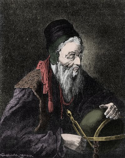 नास्त्रेदमस का पोर्ट्रेट, मिशेल डी नोट्रे डेम (1503-1566) फ्रांसीसी ज्योतिषी और डॉक्टर - 19वीं शताब्दी की नक्काशी द्वारा अज्ञात कलाकार
