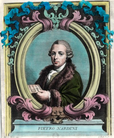 पिएत्रो नारदिनी (1722 - 1793) का पोर्ट्रेट, इतालवी वायलिन वादक और संगीतकार। 18 वीं शताब्दी की नक्काशी। निजी संग्रह। द्वारा अज्ञात कलाकार