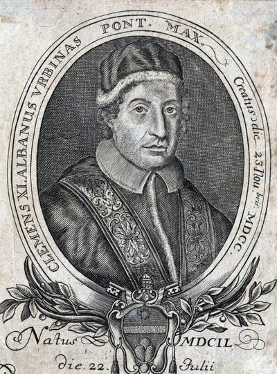 पोप क्लेमेंट इलेवन (जियानफ्रांसेस्को अल्बानी) (1649 - 1721), 241 वें पोप का पोर्ट्रेट। १८वीं सदी की नक्काशी द्वारा अज्ञात कलाकार