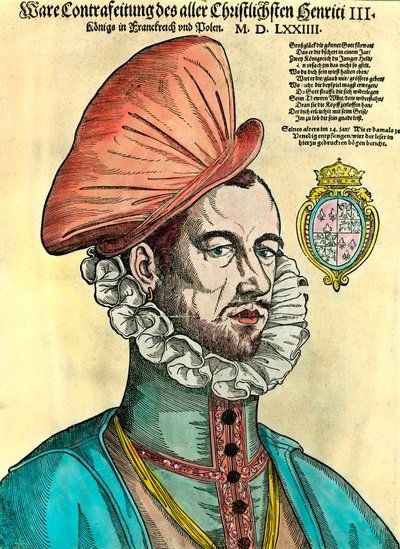 फ्रांस के राजा हेनरी III का पोर्ट्रेट (1551 - 1589)। 16 वीं शताब्दी की नक्काशी। द्वारा अज्ञात कलाकार