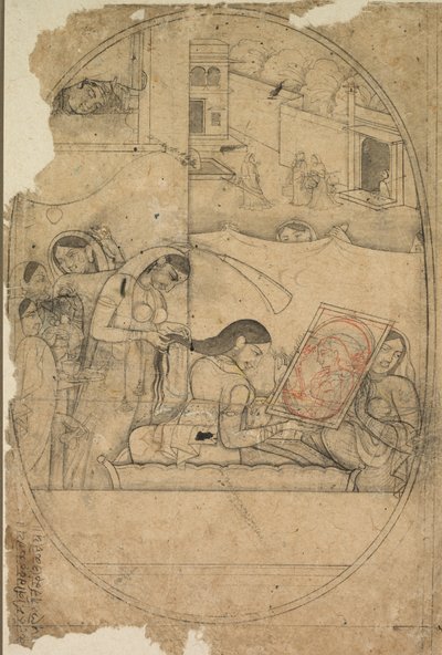 राधा के बाल संवारे जा रहे हैं द्वारा अज्ञात कलाकार