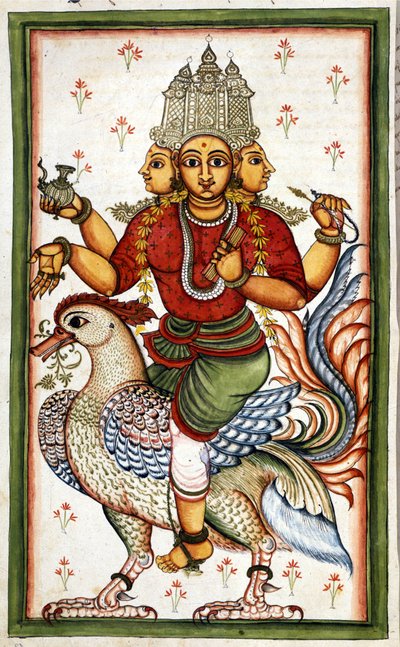 स्टेफ़ानो निविबस कार्डेरा की पांडुलिपि (ms.८३००) "हिस्ट्री ऑफ़ मोगोल" (मोगुल या मोघोल) से लिया गया हिंदू देवता ब्रह्मा पेज। 18 वीं सदी। बिब्लोटेका मार्सियाना, वेनिस द्वारा अज्ञात कलाकार