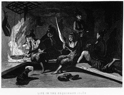 इग्लू में एस्किमो का जीवन - एलीशा केंट केन, 1853 - 1855 के वर्षों में कलात्मक अन्वेषण, फिलाडेल्फिया, चाइल्ड्स और पीटरसन द्वारा अज्ञात कलाकार
