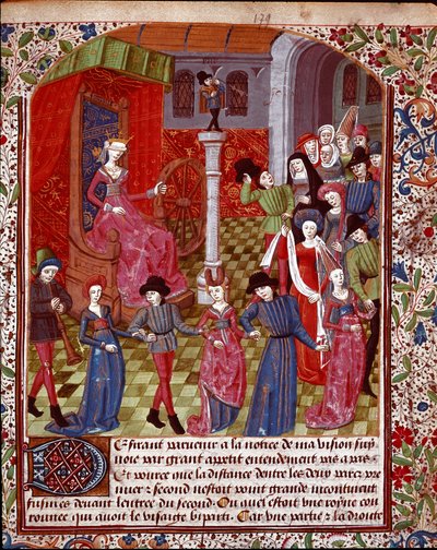 द ब्लाइंड फॉर्च्यून टर्निंग द व्हील, इससे पहले के लोग जीन गर्सन (1363-1429) द्वारा "द ट्रेजर ऑफ सेपियंस" (या "द ट्रीट ऑफ द गार्डन इन लव") से लिए गए डेस्टिनी, हैप्पीनेस और मिनिएचर मल्हेर के रूपक हैं। (एमएस। १५१३, फोल। १७९ आर।) १५वीं शताब द्वारा अज्ञात कलाकार