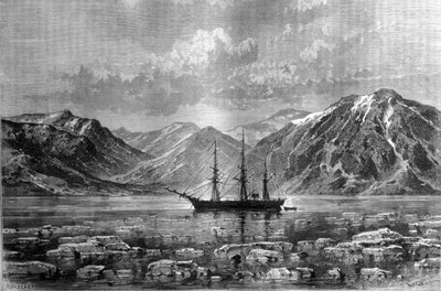 निल्स एडॉल्फ एरिक (एरिक) बैरन नोर्डेंस्कजॉल्ड (नोर्डेंस्कील्ड) (1832-1901), "" वेगा", कोन्याम-बे में नाव। 1880 के आसपास उत्कीर्णन। द्वारा अज्ञात कलाकार