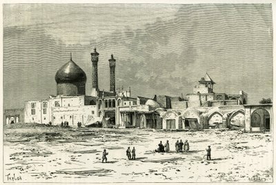 कौम में फातमा का मकबरा, टेलर द्वारा उकेरा गया, एक तस्वीर के बाद, 1881-82 में "फारस, चाल्दी और सुसियान" कहानी को चित्रित करने के लिए, जेन डाइलाफॉय (नी माग्रे) द्वारा द्वारा अज्ञात कलाकार