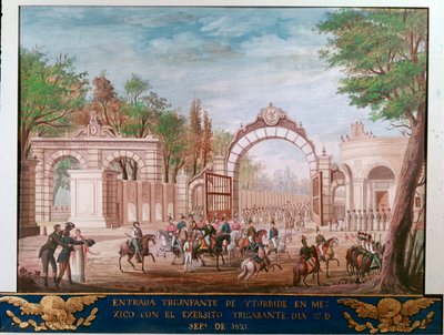 अगस्टिन इटर्बाइड (1783-1824) का विजयी प्रवेश, स्वतंत्र मेक्सिको के पहले सम्राट, मेक्सिको सिटी में 7/09/1821 (मेक्सिको सिटी में मुक्त मेक्सिको अगस्टिन इटर्बाइड के पहले सम्राट की विजयी प्रविष्टि, सितंबर 7th द्वारा अज्ञात कलाकार