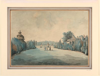 पगोडा के साथ एक बगीचे का दृश्य द्वारा अज्ञात कलाकार