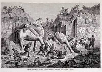 खोरसाबाद (खुनसाबाद) (निनवे) की खुदाई का दृश्य - "" राउंड द वर्ल्ड" में दूसरा सप्ताह 1861। द्वारा अज्ञात कलाकार