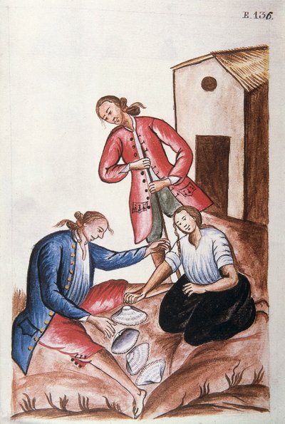 ट्रुजिलो के बिशप (1782-1785) बाल्टाजार मार्टिनेज कॉम्पैनोन वाई बुजांडा द्वारा "ट्रूजिलो डेल पेरू" या "कोडिस मार्टिनेज कॉम्पैनोन" पुस्तक से गोले का खेल खेल रहे युवा भारतीय द्वारा अज्ञात कलाकार