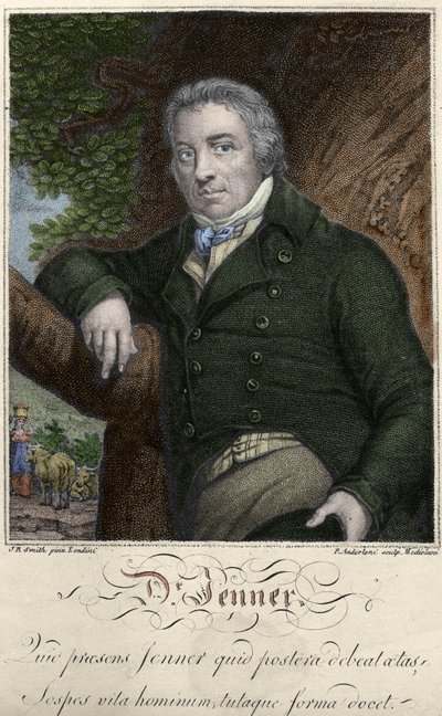 एडवर्ड जेनर (1749-1823), अंग्रेजी चिकित्सक, चेचक के खिलाफ प्रतिरक्षा के खोजकर्ता का चित्र। द्वारा अज्ञात कलाकार