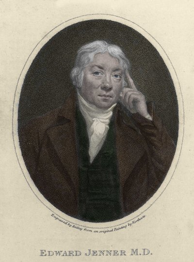 एडवर्ड जेनर (1749-1823), अंग्रेजी चिकित्सक, चेचक के खिलाफ प्रतिरक्षा के खोजकर्ता का चित्र। द्वारा अज्ञात कलाकार
