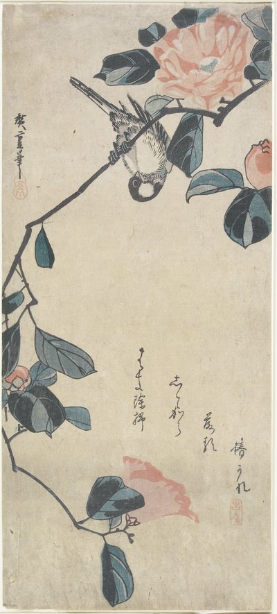 (बर्ड ऑन कैमेलिया), 19 वीं सदी की शुरुआत में द्वारा Utagawa Hiroshige