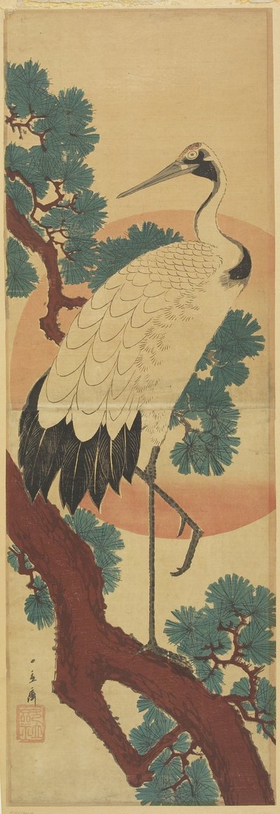 (पाइन शाखा पर क्रेन) द्वारा Utagawa Hiroshige