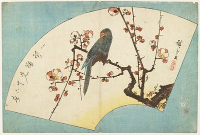 (तोता ऑन ए फ्लावरिंग प्लम), 19 वीं सदी के मध्य में द्वारा Utagawa Hiroshige