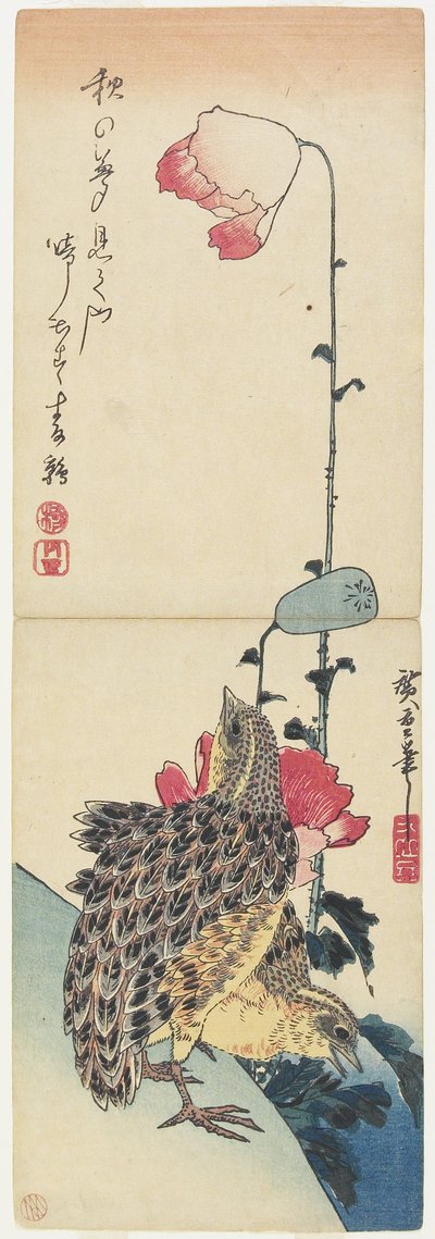 (बटेर एंड पोपीज), 1830-1858 द्वारा Utagawa Hiroshige