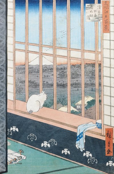 Asakusa राइस फील्ड्स &39;द सी व्यू ऑफ एदो&39;, पब से मुर्गा के त्योहार के दौरान। 1857 (कलर वुडब्लॉक प्रिंट) द्वारा Utagawa Hiroshige