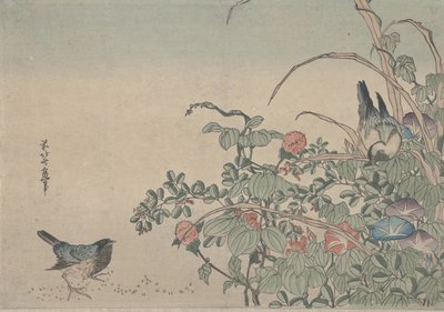 मॉर्निंग गल्र्स एंड लेस्पेड्ज़ा के साथ ब्लूबर्ड्स, सी .188 द्वारा Utagawa Hiroshige