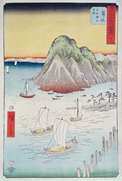 किनारे पर नाव (वुडब्लॉक प्रिंट) द्वारा Utagawa Hiroshige