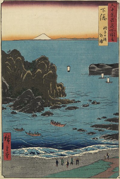 चो_शी समुद्र तट, शिमो_सा प्रांत, अगस्त 1853 में द्वारा Utagawa Hiroshige