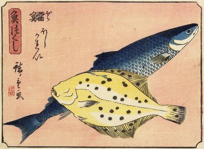 कॉड और हैलिबट, 1830-1844 द्वारा Utagawa Hiroshige