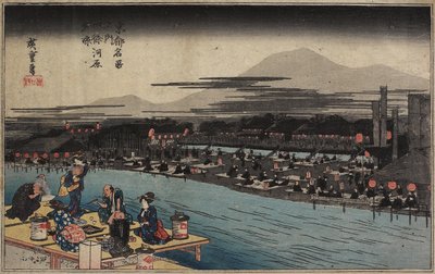 शिजो_ रिवरबैंक में शाम का कूल, सी। 1834 द्वारा Utagawa Hiroshige