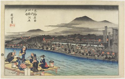 शिजो_ रिवरबैंक पर शाम की ठंडक, सी। 1834 द्वारा Utagawa Hiroshige