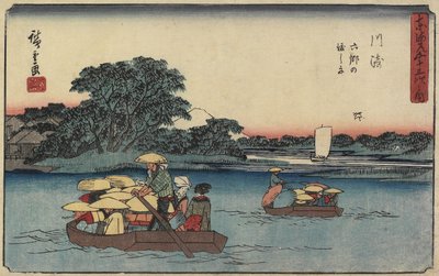 रोकोगो _, कावासाकी, 1841-1842 में फेरी द्वारा Utagawa Hiroshige