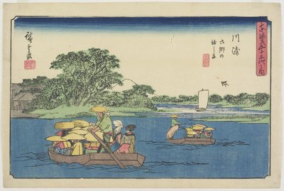 रोकोगो _, कावासाकी, 1841-1842 में फेरी द्वारा Utagawa Hiroshige