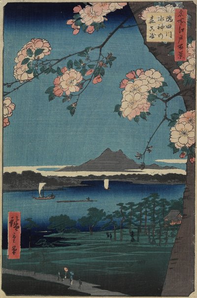 अगस्त 1856 को सुमिदा नदी पर सुजिन श्राइन और मसाकी का जंगल द्वारा Utagawa Hiroshige
