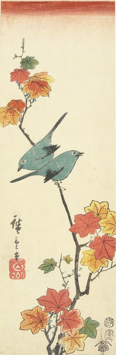 1854 की एक मेपल शाखा पर जापानी सफेद आँखें द्वारा Utagawa Hiroshige