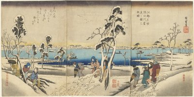 Ko_to meisho Sumida-gawa yuki-mi no zu san-mai tsuzuki, c। 1834 द्वारा Utagawa Hiroshige